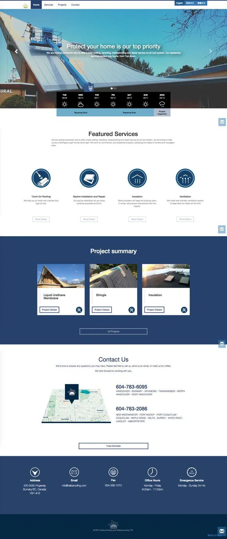 Roofing, Web design, Flat design, navy blue theme, one color web design, one…