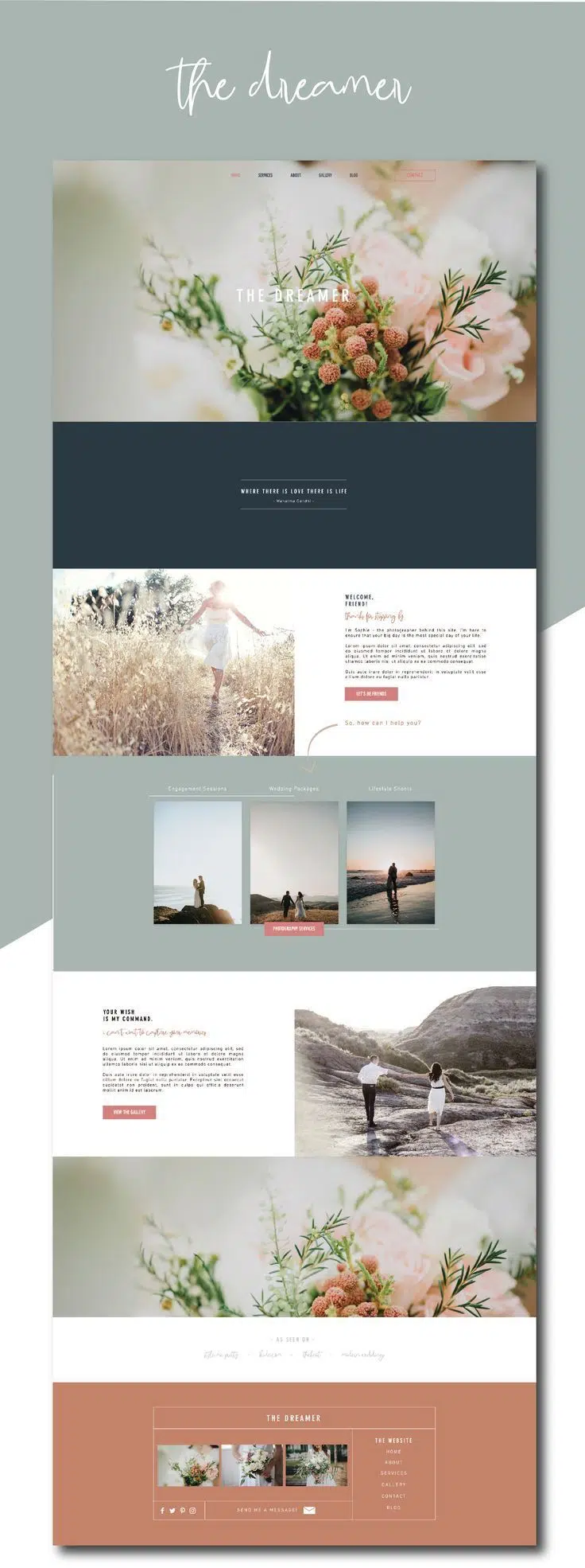 Wix Website Template | Custom template for Photographers | Feminine Website for Small Business | The Dreamer