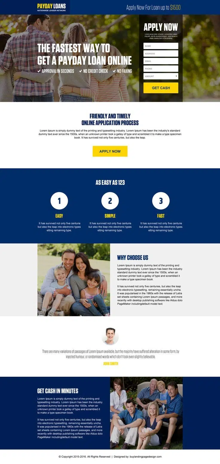 online payday loan application lead capture landing page design