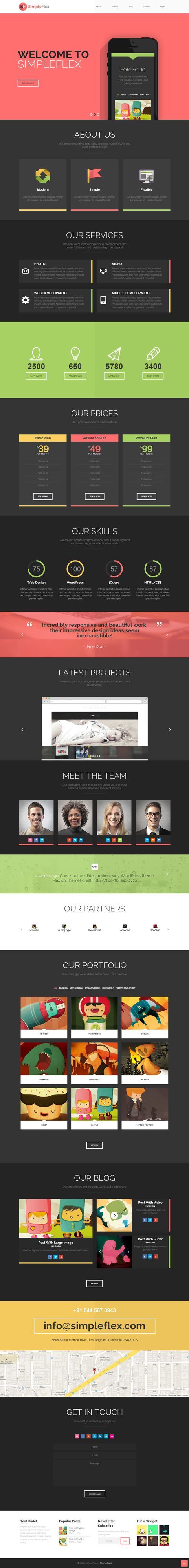 Flat One Page WordPress Theme. Beautiful colors. Great use of design principles....