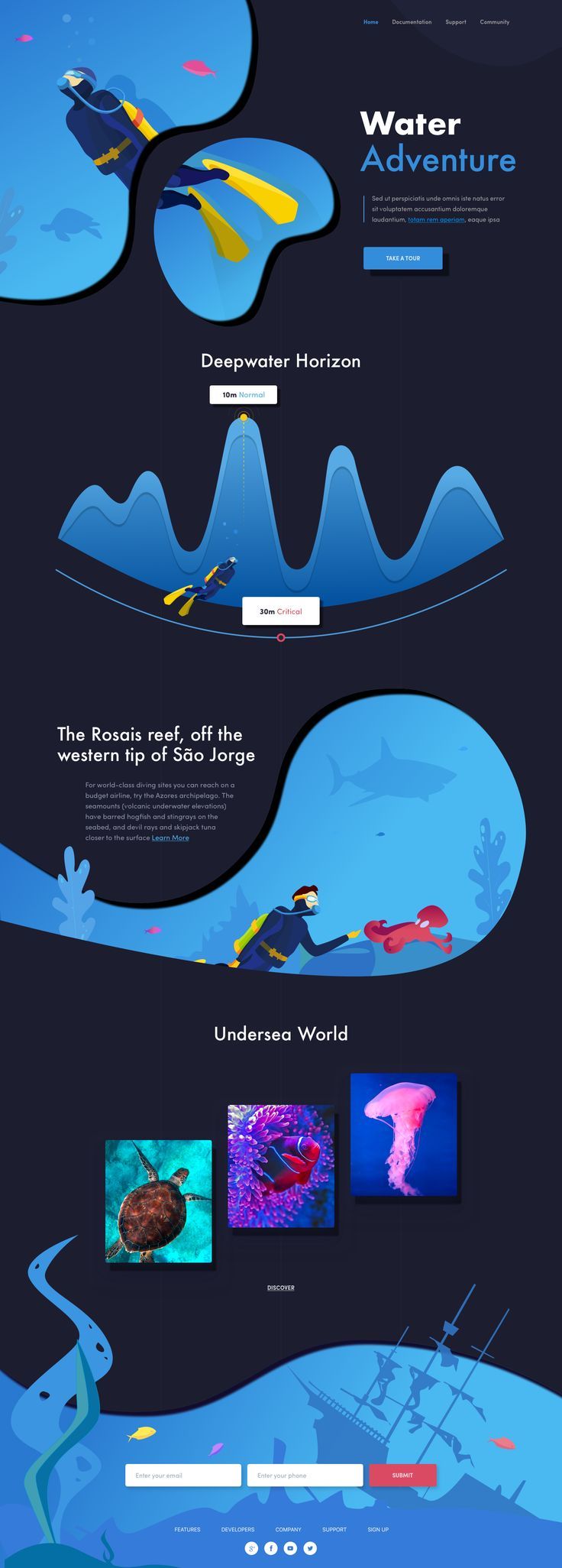 Web design for a water adventure service. #webdesign #underwater #wateradventure